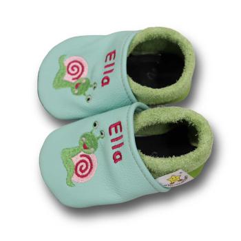 Krabbelschuhe Schnecke auf mint